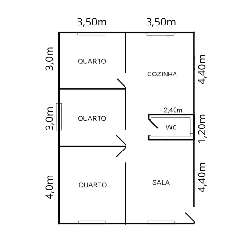 Planta baixa da casa pré-fabricada Modelo 3